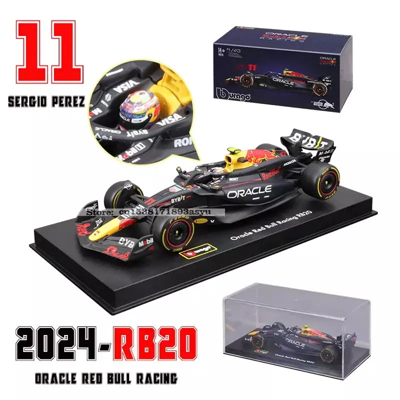 Bburago 1:43 2024 RB20 F1 Red Bull Racing TAG Heuer 2023 RB19 Miami # 1 Verstappen # 11 Brinquedo modelo fundido para carro em liga Perez
