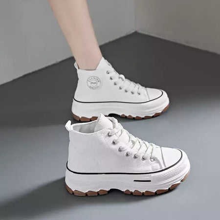Tênis casual de cano alto para mulheres, com cordões, lona de altura da plataforma, antiderrapante, resistente ao desgaste, sapatos femininos vulcanizados, primavera, 2024