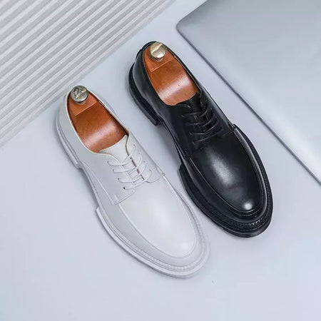 Sapato de couro branco Oxford masculino, vestido de casamento formal de luxo, fundo grosso, mocassins casuais, original, inteiro