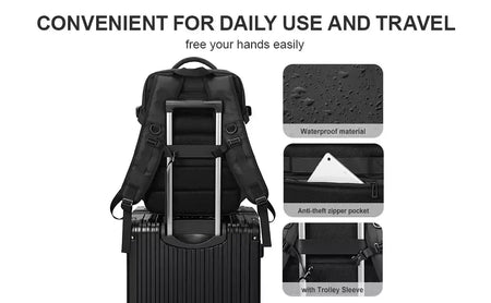 Mochilas expansíveis impermeáveis para homens Likros, grande capacidade, mochila de viagem de negócios, Weekend Laptop Bag, Carry on