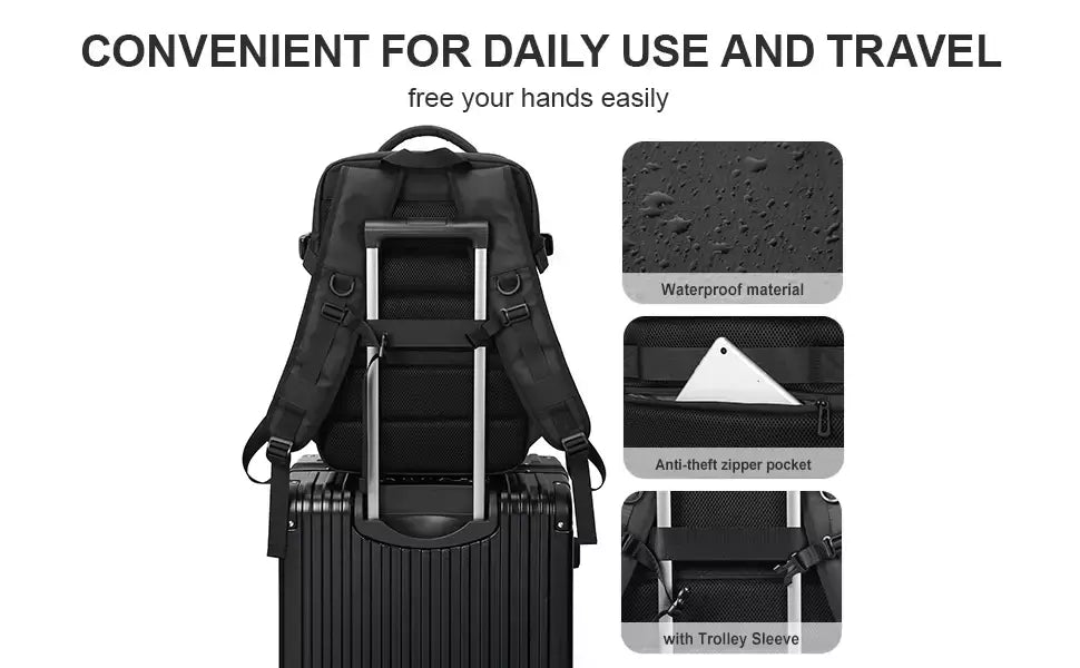Mochilas expansíveis impermeáveis para homens Likros, grande capacidade, mochila de viagem de negócios, Weekend Laptop Bag, Carry on