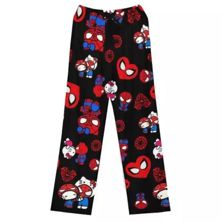 Olá kitty homem-aranha algodão solto senhoras calças de pijama calças de pijama feminino masculino dos desenhos animados sleep bottoms lounge wear menina sono