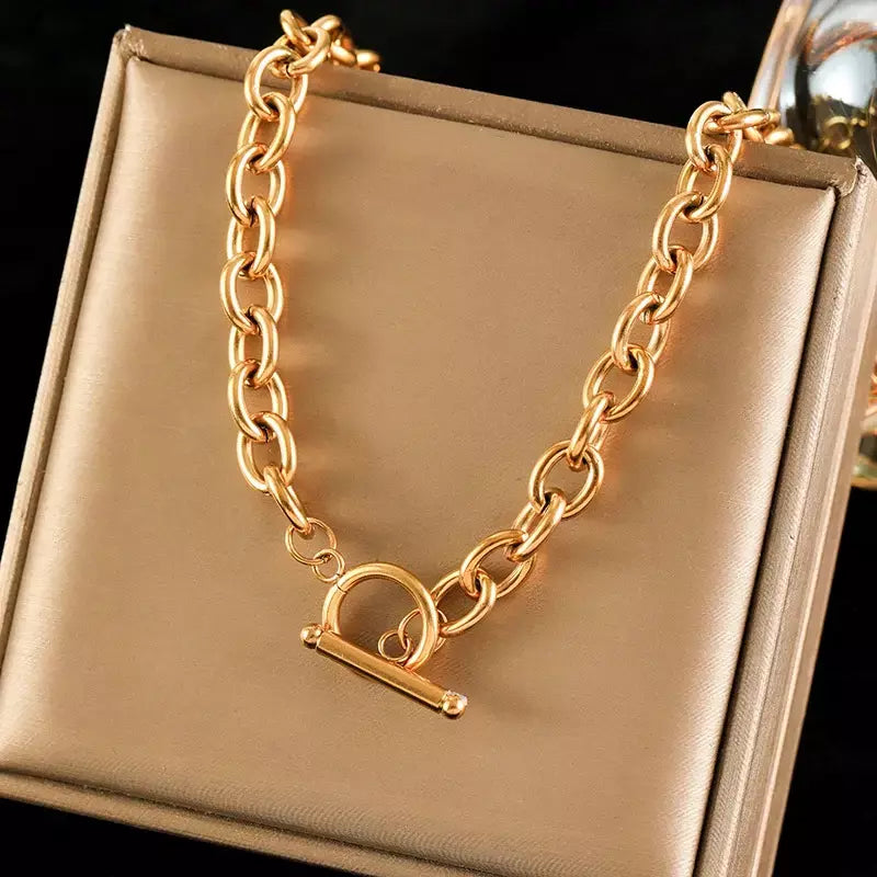 Eilieck 316l aço inoxidável metal charme corrente colar jóias de declaração 18k pvd banhado colar de pescoço corrente para mulher