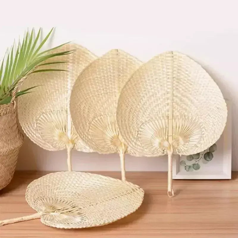 1 peça ventilador tecido de bambu em forma de pêssego artesanal puro, ventilador de verão, ventilador artístico e fresco pu, ventilador com manivela manual