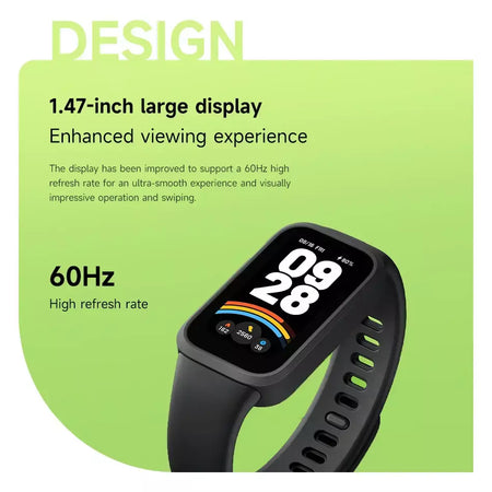 Versão global xiaomi mi band 9 ativo 8 dias de vida útil da bateria pulseira 1.47 ''tela 60hz 50 modos esportivos mi fitness banda inteligente
