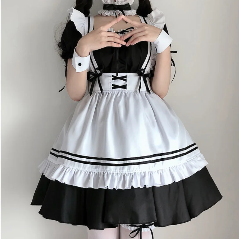 Preto branco lolita empregada traje cosplay trajes bonito vestido sexy avental francês uniforme café empregada festa saia roupas femininas