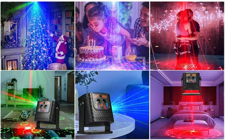 Luzes de festa, luzes de discoteca DJ, luzes estroboscópicas a laser, projetores alimentados por USB, decorações portáteis de acampamento para festas familiares