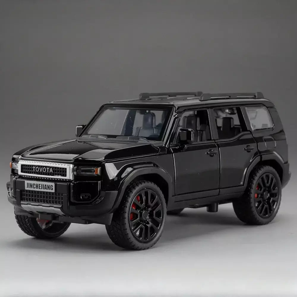1:32 prado suv modelo de carro brinquedos liga fundição puxar para trás 6 portas abertas som luz veículo off-road presentes para crianças coleção