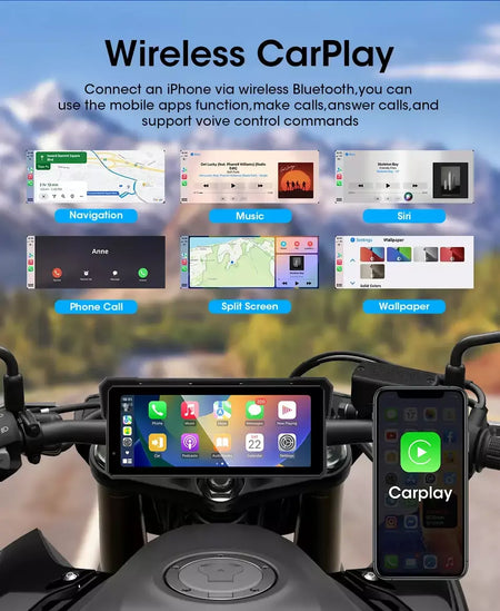 Jmcq portátil 8.1 polegada ip67 à prova dip67 água motocicleta 4k dvr navegação gps sem fio carplay android auto moto gravador monitor
