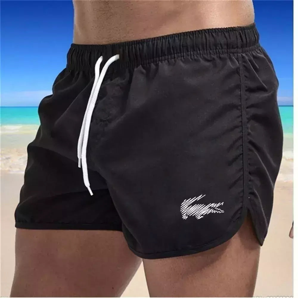 Calção de banho com cordão masculino, roupa de banho, shorts de banho, shorts respiráveis, surfe de verão, calções de praia, calças esportivas