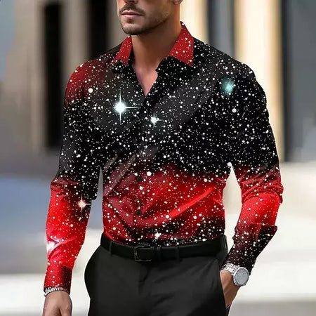 2024 venda quente camisa masculina de natal estrela/galaxy camisa de manga longa arte casual festa vestido de noite outono/inverno gola alta