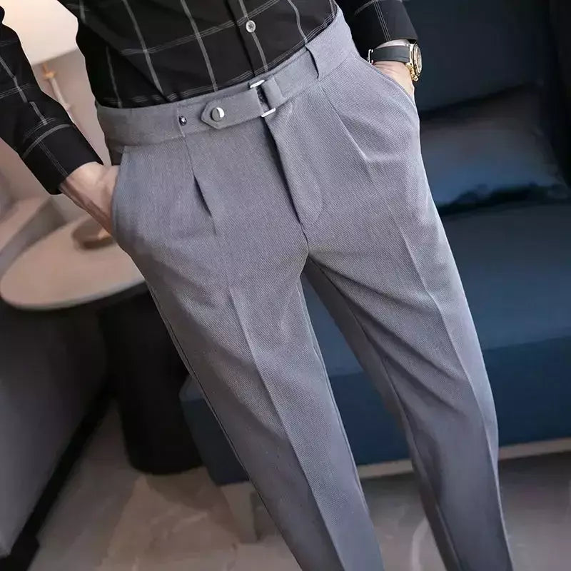 Calça de negócios justa masculina recortada, calça reta elástica, terno masculino de alfaiataria social, estiramento formal tressed, verão, 9 calças recortadas