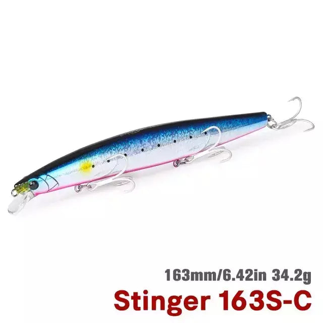 TSURIKNOYA-STINGER 163S-Ultra Long Casting Saltwater Sinking Minnow, Iscas de Pesca, Iscas Artificiais Duras para Robalo, 163mm, 34.2g
