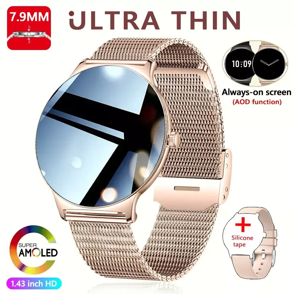 Para huawei novo ultra fino amoled relógio inteligente tela feminina sempre exibir tempo freqüência cardíaca bt chamando high-end moda smartwatch