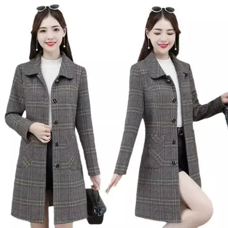 Venda quente da temporada novo casaco de lã feminino solto ajuste de comprimento médio outerwear moda outono inverno casaco de fibra de poliéster sli