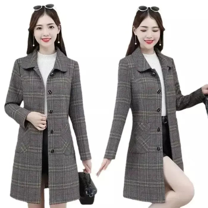 Venda quente da temporada novo casaco de lã feminino solto ajuste de comprimento médio outerwear moda outono inverno casaco de fibra de poliéster sli