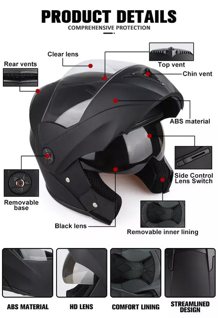 Unisex Capacete com viseira, lente dupla, seção transversal, segurança, modular, flip, capacete, certificação DOT, Uchoose