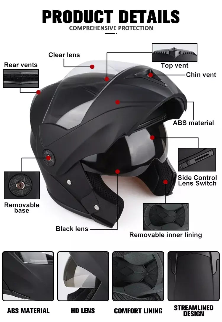 Unisex Capacete com viseira, lente dupla, seção transversal, segurança, modular, flip, capacete, certificação DOT, Uchoose