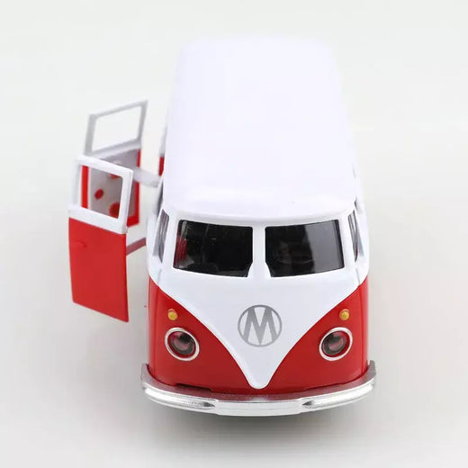 (Ensacado) 1:20 Ônibus clássico T1, carro modelo de liga, veículo simulado, carro de liga infantil, modelo de brinquedo de menino, enfeites de carro
