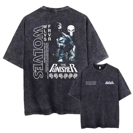 Lobos escuros Vintage lavados camisetas para homens, musculação em ginástica, roupas masculinas extragrandes, fitness no verão, treino
