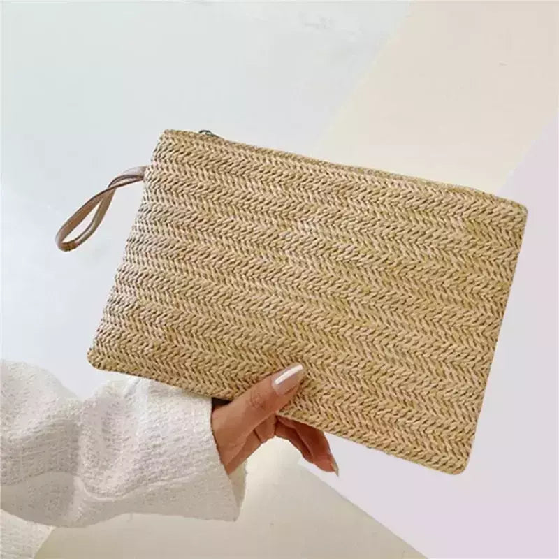 Fsafashion-bolsa de tecido palha para mulheres, bolsa casual para férias, bolsas com alça superior, bolsas de ombro retrô artesanais, moda feminina, 2024
