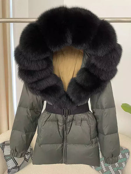 Oftbuy 2024 jaqueta de inverno feminina gola de pele de raposa natural real com capuz grosso quente 90% pato branco para baixo casaco feminino streetwear casual