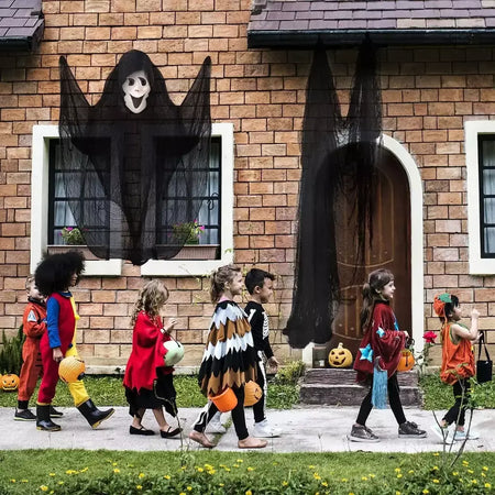76x183cm decorações de halloween preto assustador gaze pano janela mesa porta net assustador fantasia vestido festa casa assombrada decoração da parede