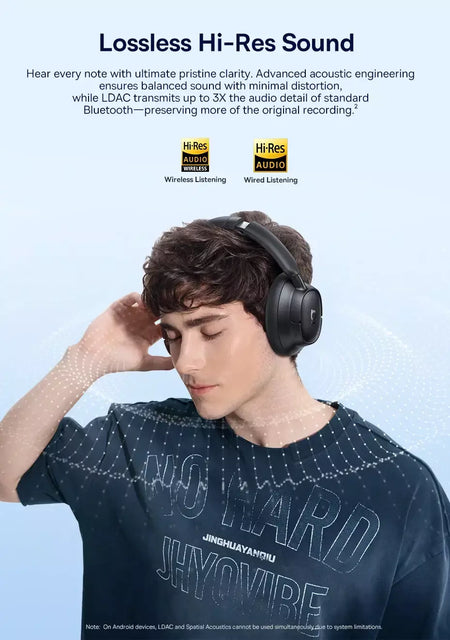 Baseus bowie h1s fones de ouvido sem fio bluetooth 5.4 cancelamento de ruído 46db sobre a orelha fone de ouvido de áudio espacial de alta resolução 120h tempo