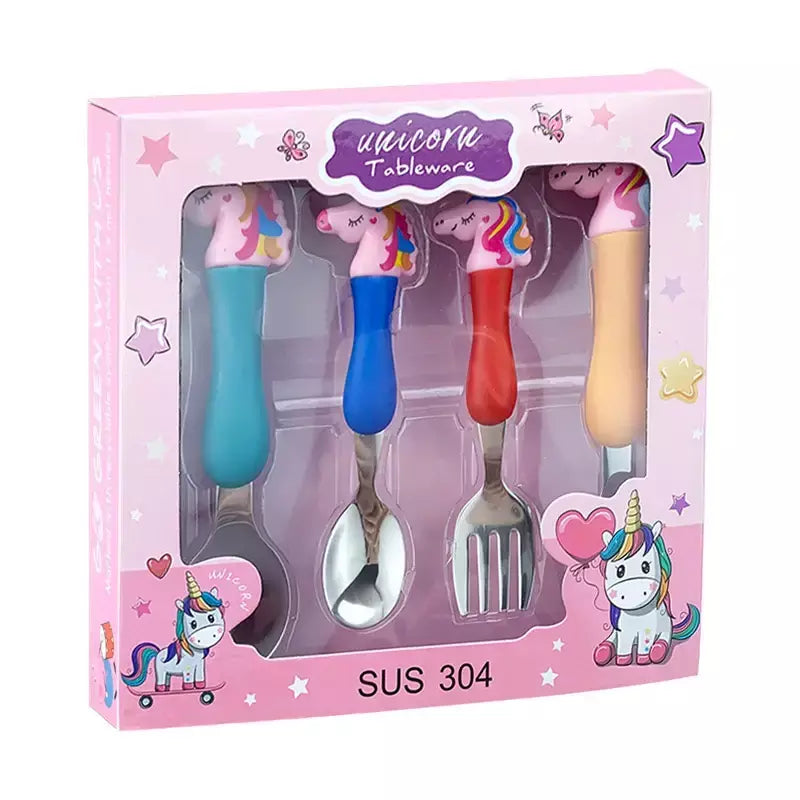 4 pçs/set talheres peppa porco unicórnio garfo colher brinquedo conjunto george festa de aniversário talheres rosa figura dos desenhos animados crianças presente para crianças