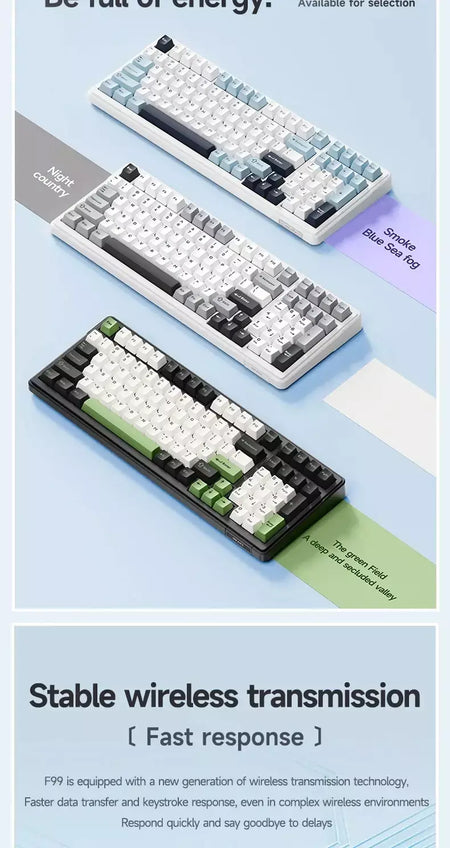 Aula f99 teclado mecânico para jogos, três modos, 2.4g, sem fio, bluetooth, com fio, troca quente, junta pbt, rgb para jogos, digitação, 99 teclas