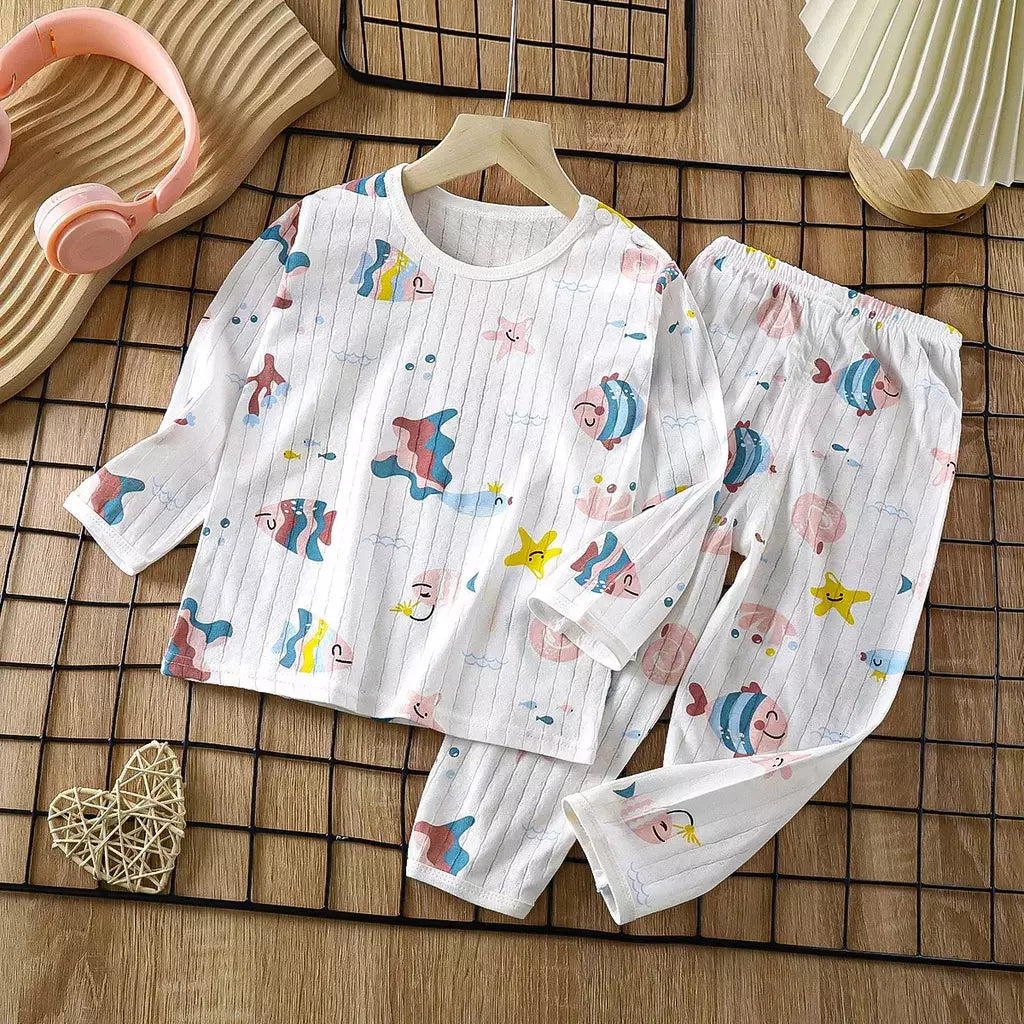 Conjunto de pijamas de manga comprida infantil, Seção fina, Roupa de bebê, Roupa doméstica, Meninos, Meninas, Crianças, Verão, Novo, 2022