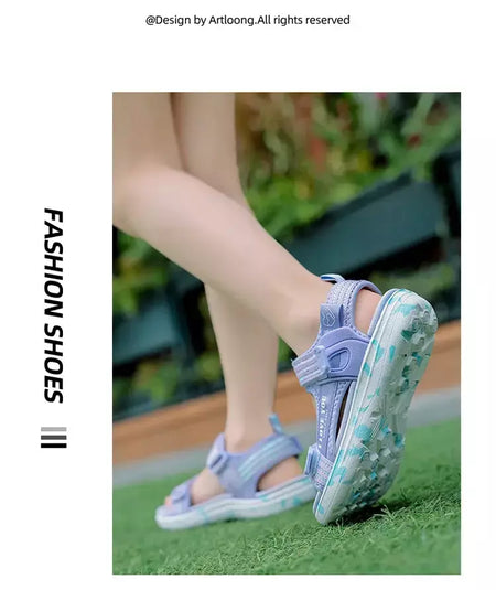 Sandálias de verão para meninas, sandálias esportivas ao ar livre, sapatos de praia casuais, confortáveis, antiderrapantes, moda, tamanho 40