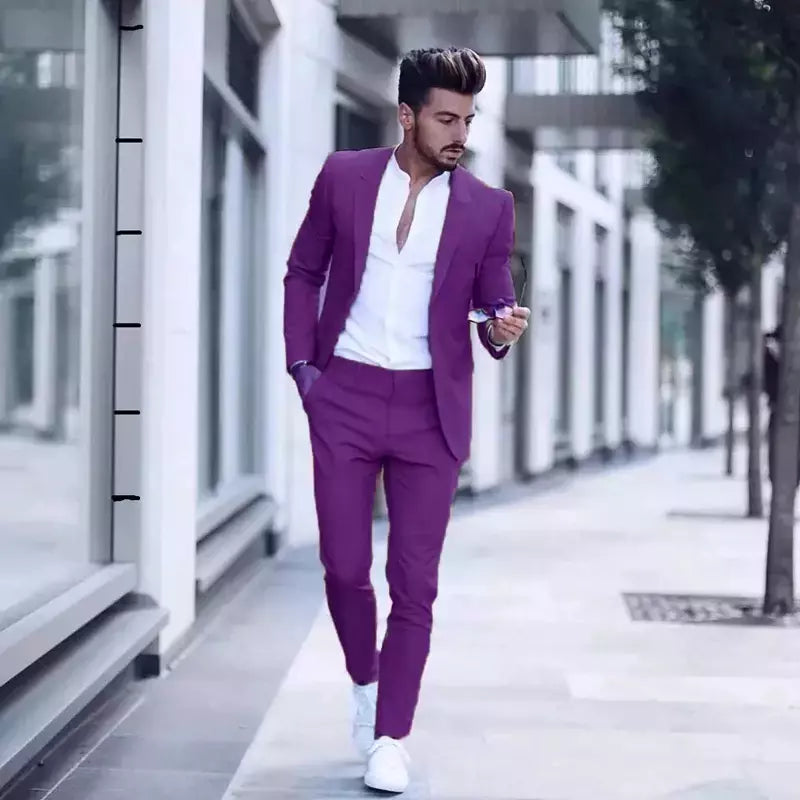 Ternos casuais masculinos de negócios para casamento, smoking masculino, terno de negócio justo, lapela de pico, Terno, traje masculino, 2 peças