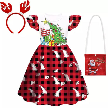 Novo natal meninas vestido carta papai noel impressão carnaval festa crianças roupas de natal masquerade desempenho roupas infantis