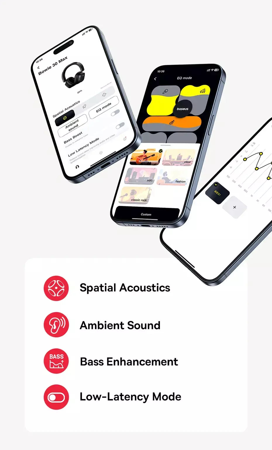 Baseus bowie 30 max fones de ouvido bluetooth 45db cancelamento de ruído hi-res ldac sobre a orelha fone de ouvido 3d áudio espacial sem fio