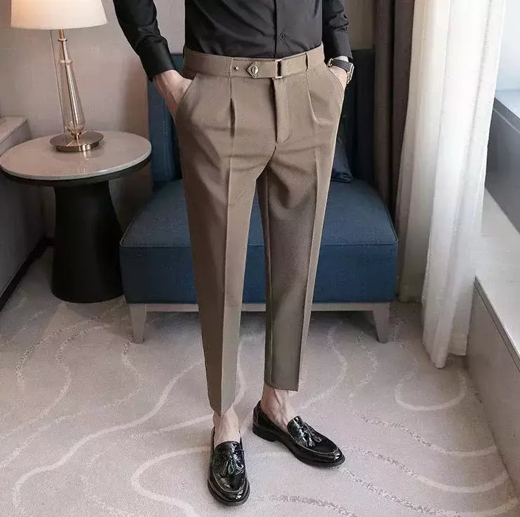 Calça de negócios justa masculina recortada, calça reta elástica, terno masculino de alfaiataria social, estiramento formal tressed, verão, 9 calças recortadas