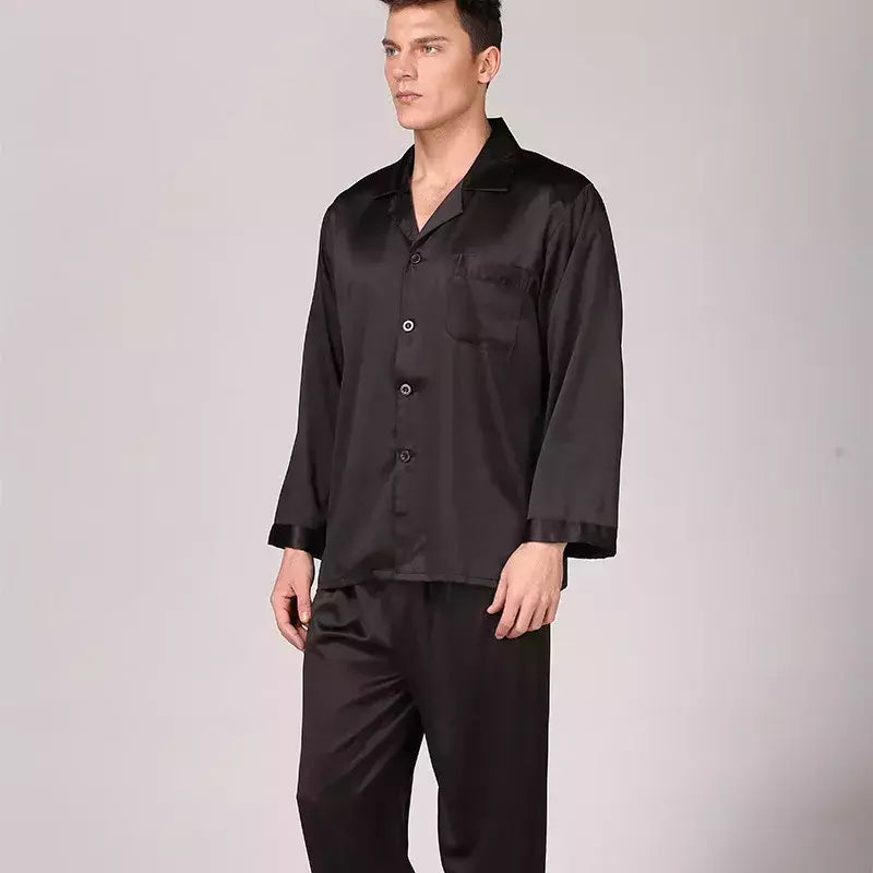 Conjuntos de pijama masculino de cetim de seda manga comprida, pijamas masculinos, camisola estampada, Casa, Soft Cozy Sleepwear Calças, Novo
