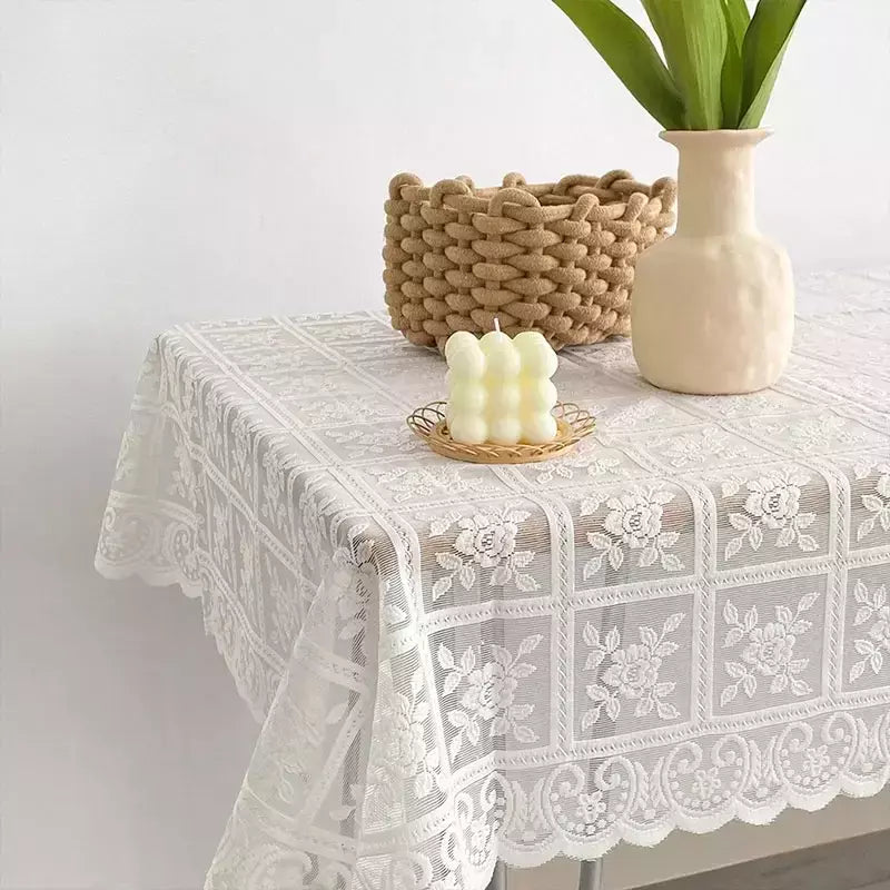 Toalha De Mesa De Renda Branca, Cobertura De Mesa De Jantar, Decoração De Festa De Casamento, Tampas De Mesa, Sala De Estar, Decoração De Mesa