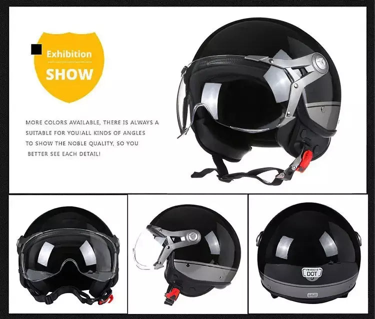 Vintage tt & cocascos capacete da motocicleta jet com viseira moto equitação 3/4 aberto meio capacete retro scooter capacete moto