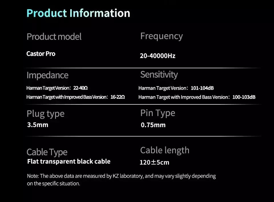 KZ Castor PRO Fone de ouvido intra-auricular HiFi Bass Dinâmico Fones de ouvido sintonizáveis de última geração Harman Target com fones de ouvido de graves aprimorados