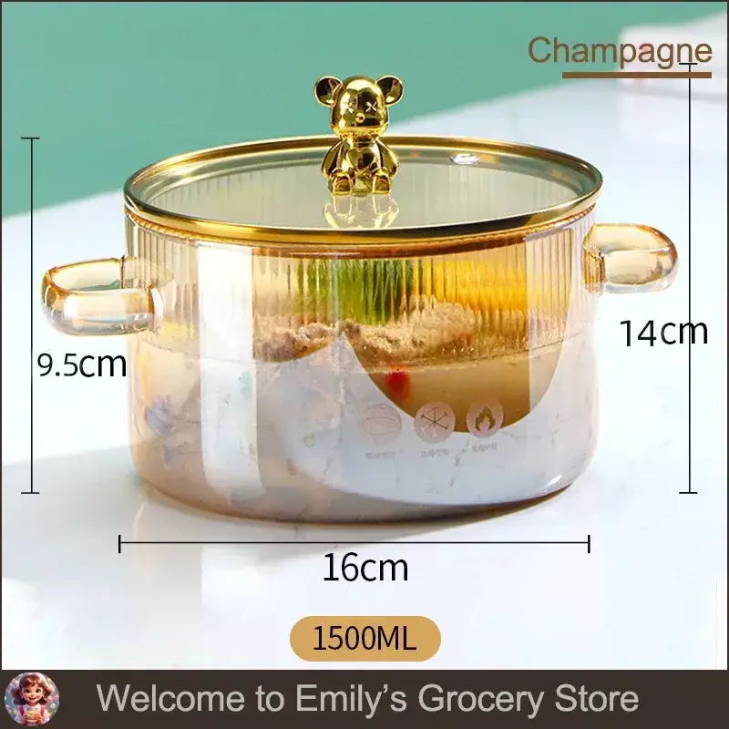 Pote de sopa de orelha dupla engrossado com tampa pote de vidro de alto borosilicato doméstico conveniente sopa macarrão instantâneo panela de leite