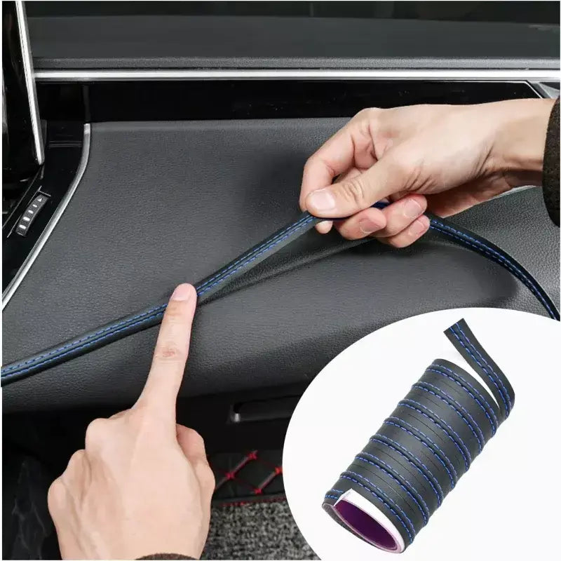 Tiras de couro PU Woven Trim, Adesivos de proteção do carro para porta e painel, Moldagem auto-adesiva, Tiras interiores DIY