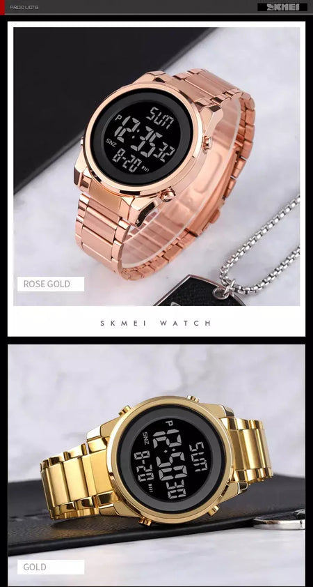 Skmei relógio de pulso masculino luxuoso, à prova d'água, aço inoxidável, eletrônico, esportivo, digital, 1611