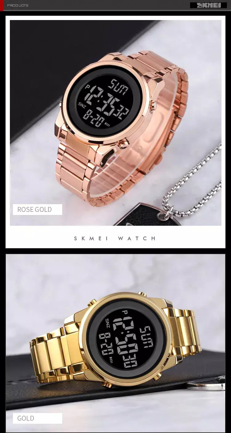 Skmei relógio de pulso masculino luxuoso, à prova d'água, aço inoxidável, eletrônico, esportivo, digital, 1611