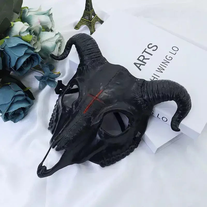 Máscara de terror de Halloween, máscara facial completa, festa de drama, adereços de cosplay, máscara de animal de cabra de plástico, máscara de demônio, fantasia de cabra de terror ele