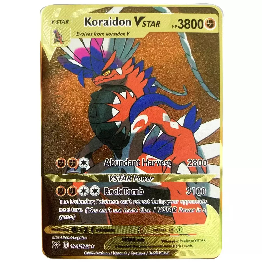 Pokemon English Metal Card Anime Pikachu Charizard Mewtwo Arceus Frog Flower Vmax GX Letters Game Collection Card Kids Toy Gifts
