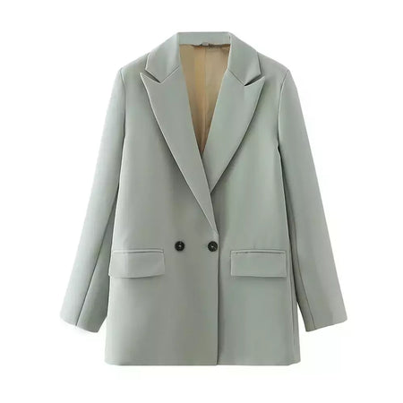 TRAF-Blazer de trespassado feminino, gola entalhada, manga comprida, chique, senhora do escritório, casaco vintage, casacos femininos, tops elegantes, moda