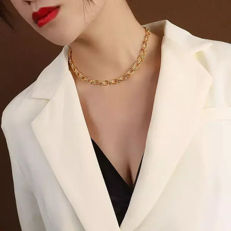 Eilieck 316l aço inoxidável metal charme corrente colar jóias de declaração 18k pvd banhado colar de pescoço corrente para mulher