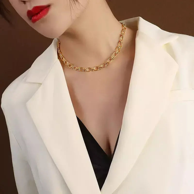 Eilieck 316l aço inoxidável metal charme corrente colar jóias de declaração 18k pvd banhado colar de pescoço corrente para mulher