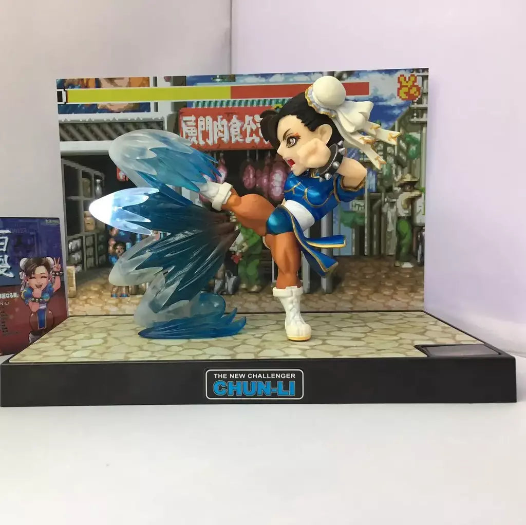 Street Fighter Ken Masters Figuras de ação Shouryuukenn Ken Chun-Li Estátua com luz modelo colecionável decoração brinquedo presentes